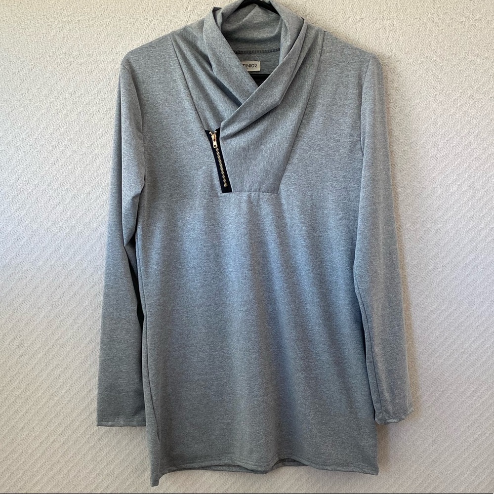 Satinior Gray Zip at Neck Long-Sleeve - S
